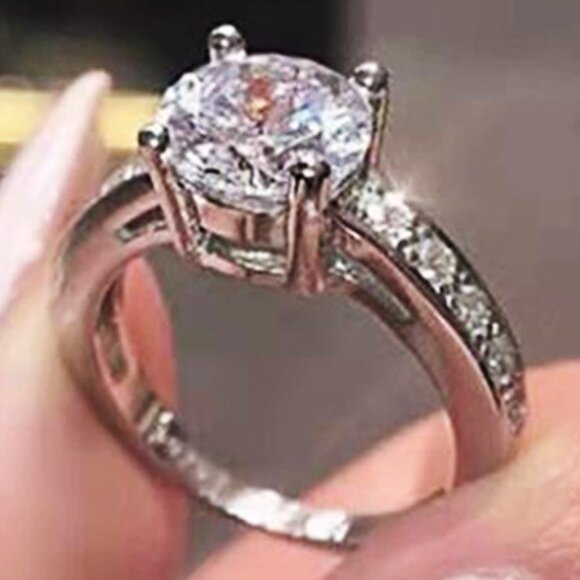 💞Beautiful Ring Classic Round CZ Wedding Ring, MARR9350 - Picture 2 of 5